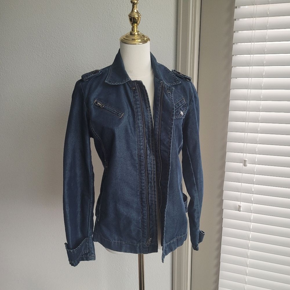 Color Siete Blue Denim Biker Jacket Size Medium Chic Casual - Picture 2 of 12
